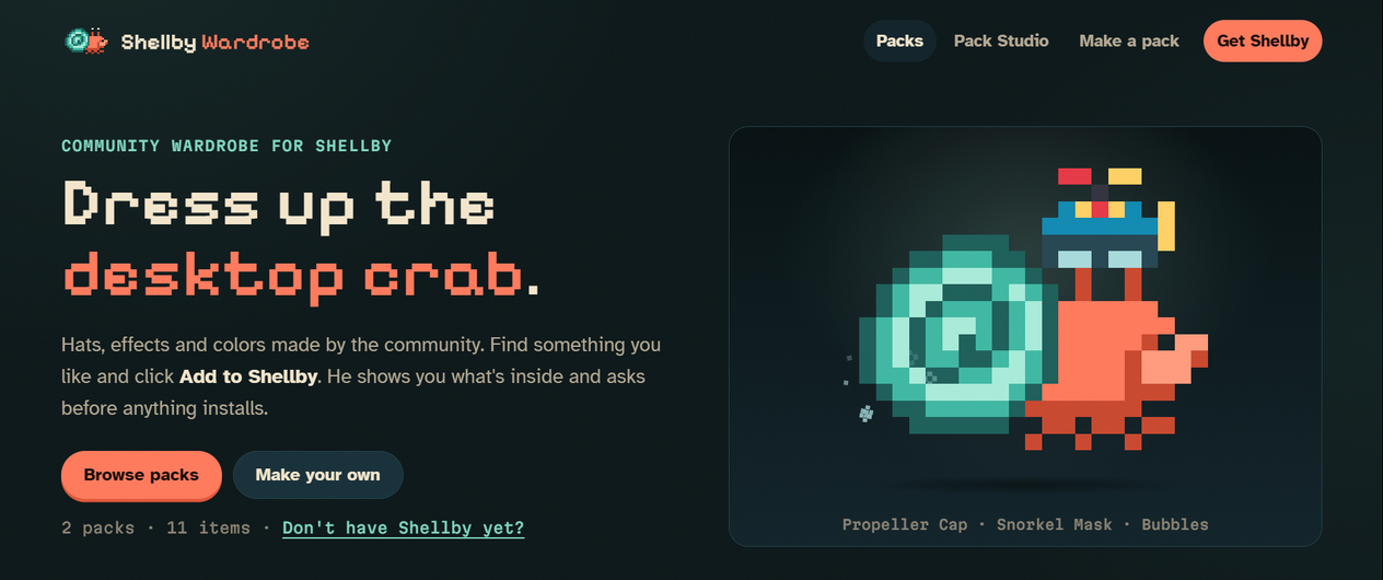 The community gallery: pack cards with crabs wearing hats, effects and colors